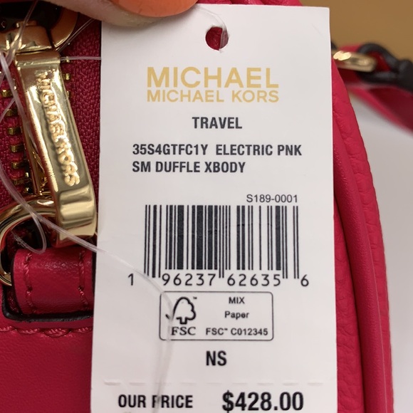 Michael Kors Travel Small Duffle Leather Crossbody Satchel Electric Pink NWT - Picture 13 of 15